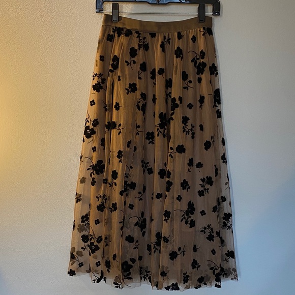 Dresses & Skirts - Black Floral Tulle Maxi Skirt in Beige - Women's Skirt